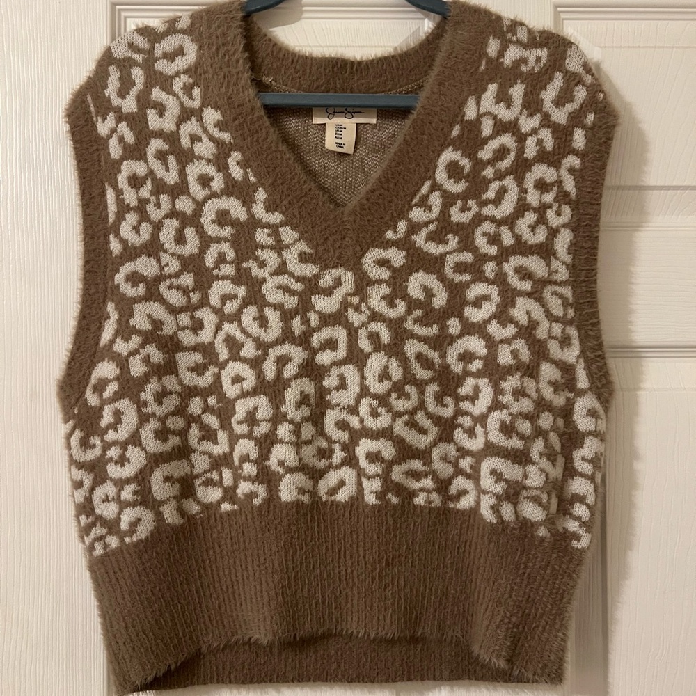 Cozy Brown and Cream Leopard Print Sweater Vest